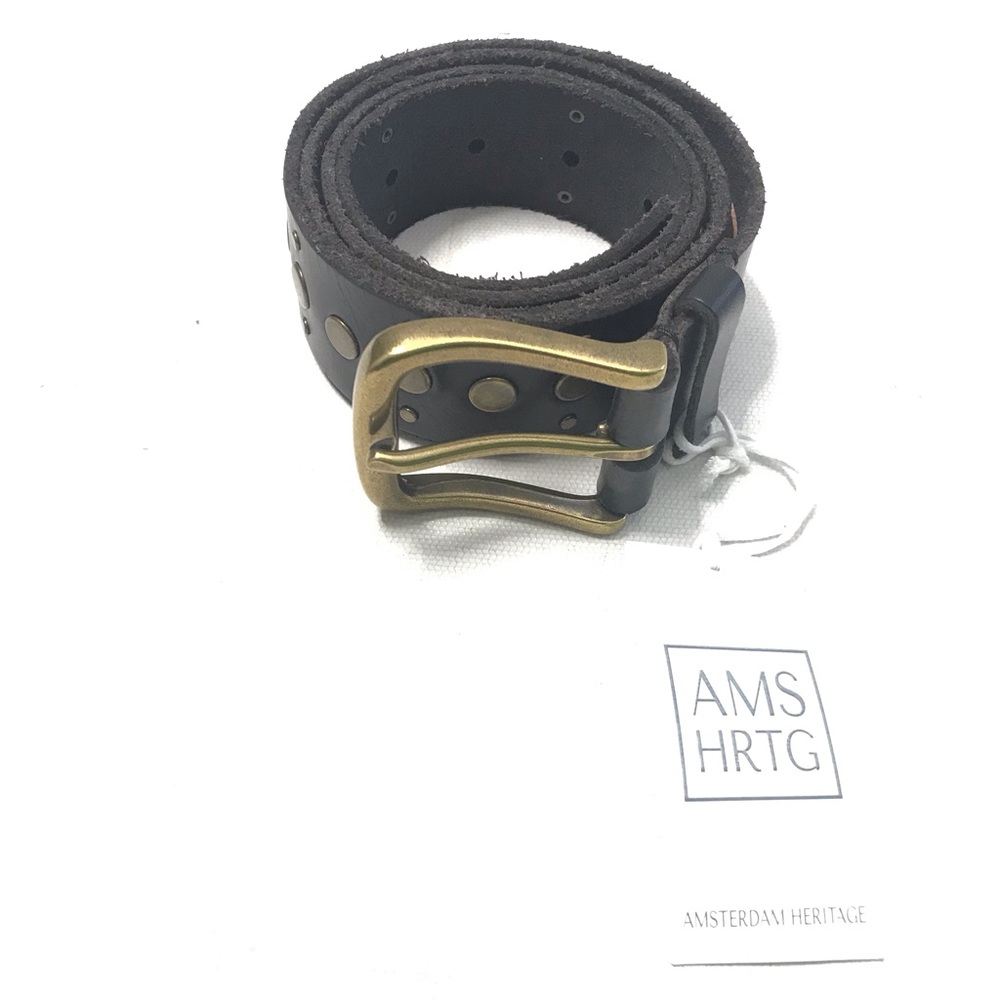 Amsterdam Heritage Women's M/L 95 Black Leather Vintage Faye Studded Belt NWT